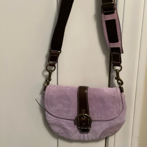Coach suede light purple bag with brown strap and front buckle. Never worn! - Picture 1 of 4